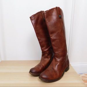 Frye Tan Leather Melissa Pull On Riding Boots